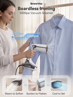 BrewVox Handheld Garment Steamer Self-Suction Vacuum 5000Pa White