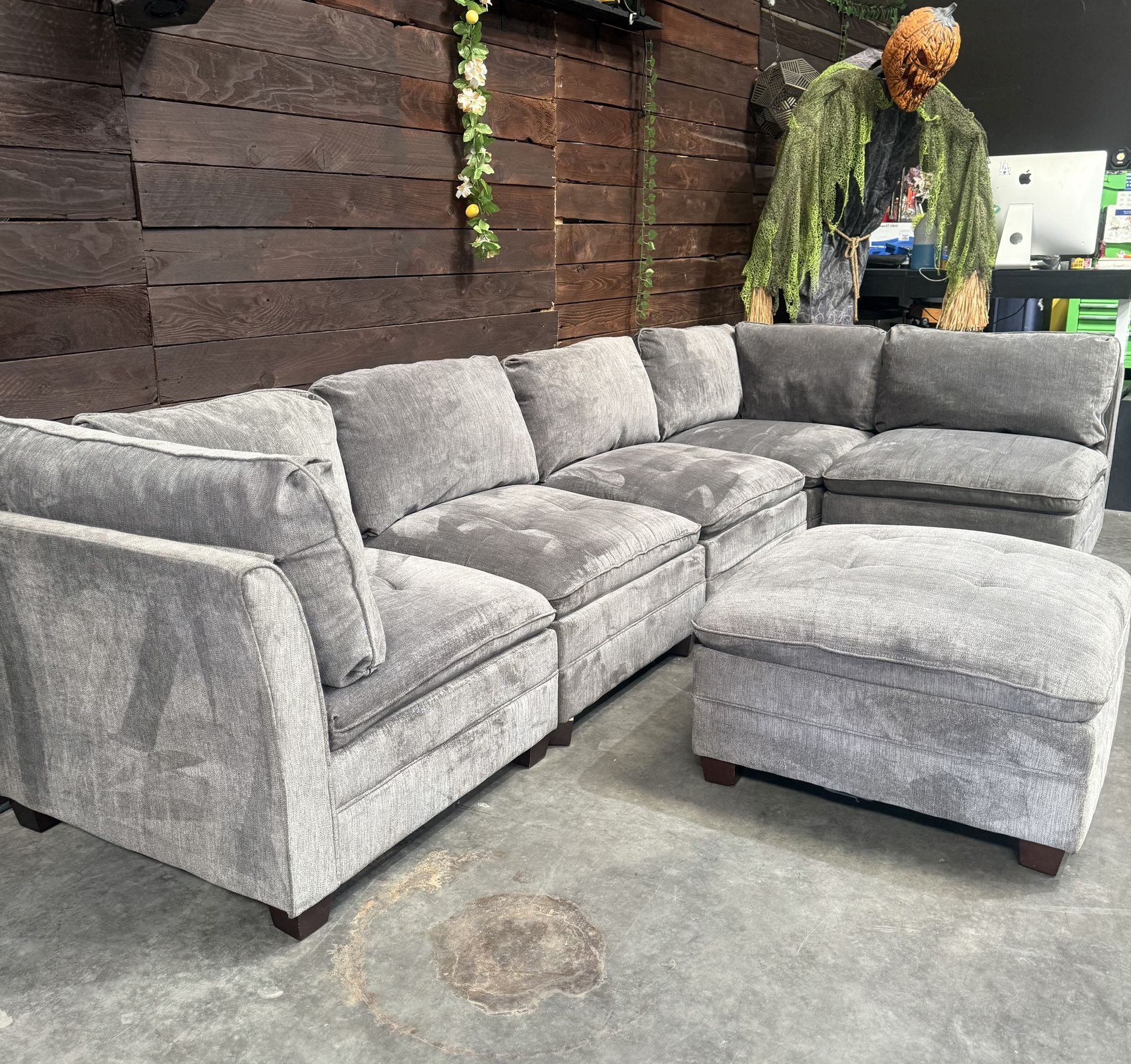 Grey Modular 6 Pc Fabric L Shape Sectional