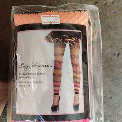 Leg avenue rainbow striped fishnet footless tights one Size