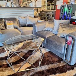 Impreza Silver Galaxy Sofa And Love Seat 