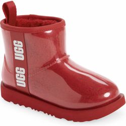 UGG Mini Classic II Waterproof Clear Boot KIDS SAMBA RED YOUTH 6, AUTHENTIC New