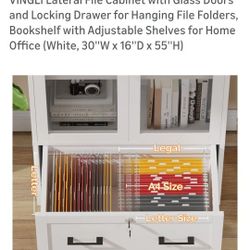 Glass door cabinet with locking file drawer