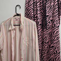 Victoria’s Secret Pajama Set Zebra Pants Shirt L XL Pink Black