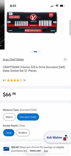 CRAFTSMAN V-Series 3/8-in Drive Standard (SAE) Deep Socket Set 12 -Pieces