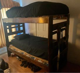 Twin solid wood bunk beds- walnut stained