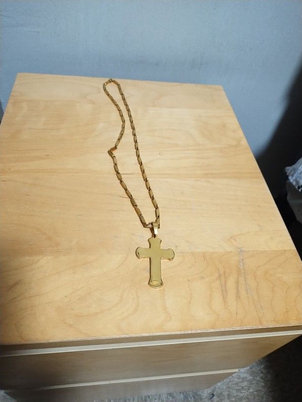 Stainless Steel Gold Chain With Cross