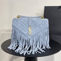 Blue Suede YSL Fringe Handbag
