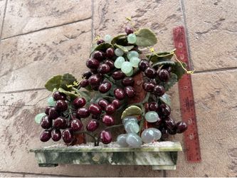 Large Mid Century Chinese Carved Jadeite Vine & Grape Sculpture