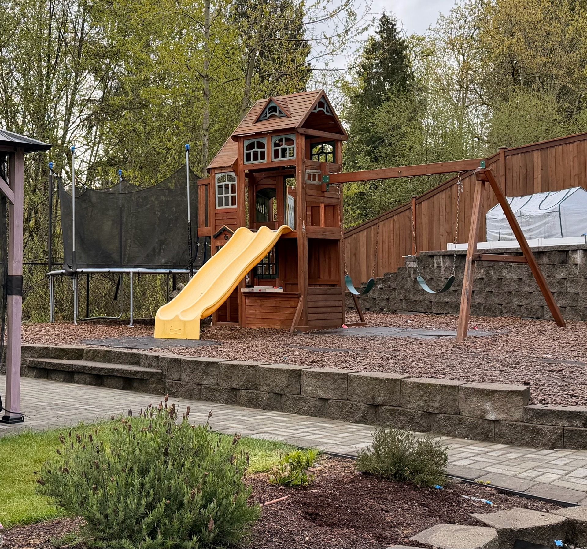 Large Cedar Playground Set with Double Slide, Swings & Fort