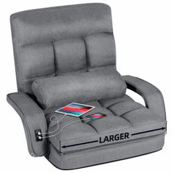 Gray Floor Gaming Chair with USB Charging Ports