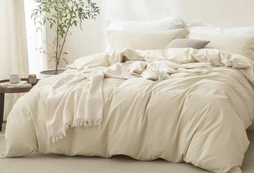 New 100% Washed Cotton Super King Plus Size Almond Milk Grey Duvet Cover Set