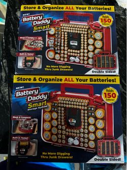 Ontel Battery Daddy Smart - Battery Organizer Storage Case with Tester, Stores & Protects Up to 150 Batteries, Clear Locking Lid, As Seen On TV, Smart