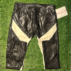 MNML Black white track striped rhuigi leather pants