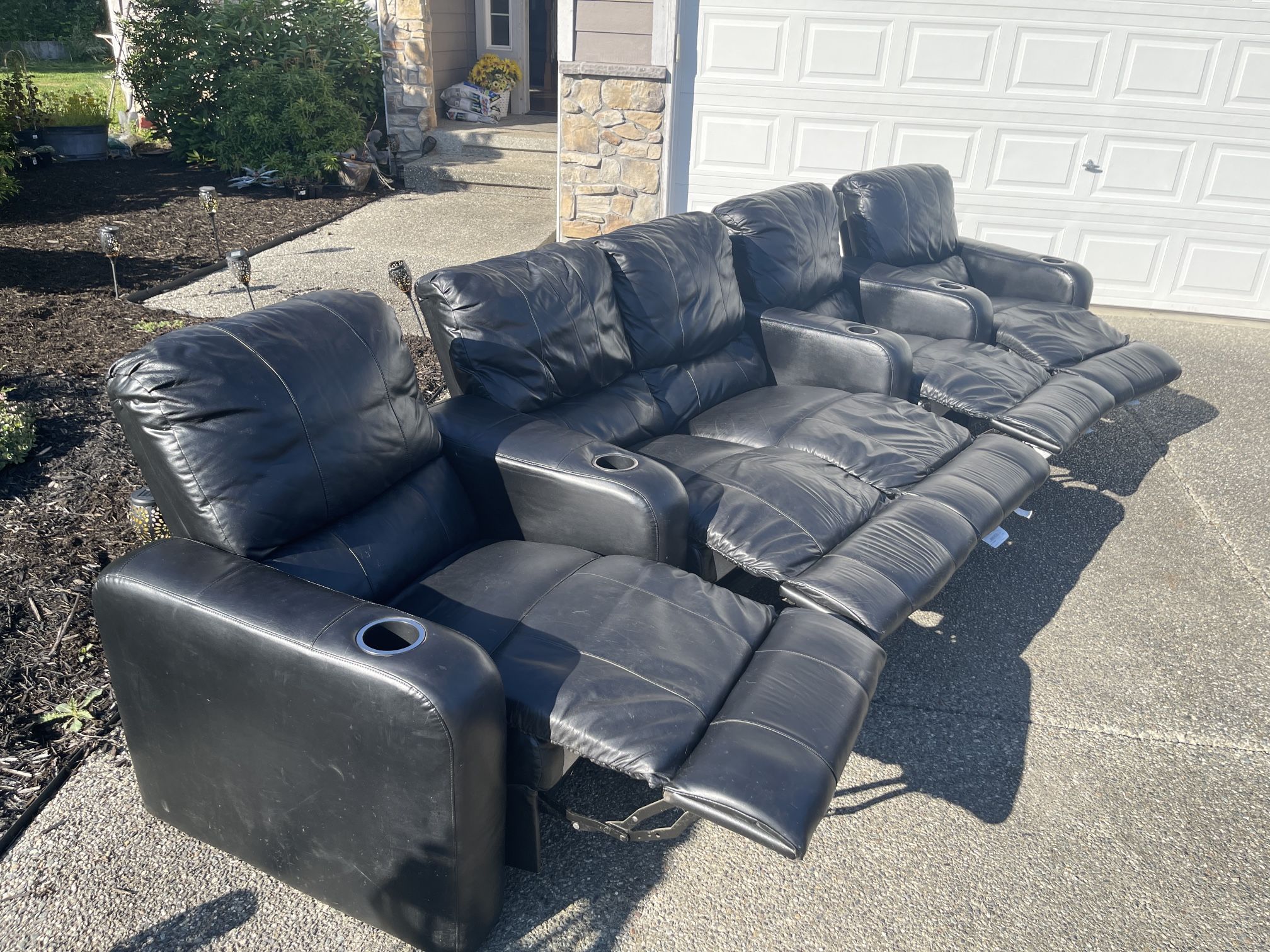 Large Leather Theater Sectional 14ft Long 5 Reclining Seats