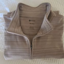 Haggar Beige Striped Full Zip Collared Knit Sweater XXL