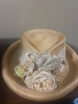 Straw Hat with Floral and Lace Trim