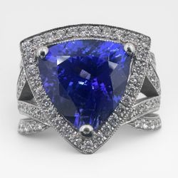 14K White Gold Ring with 4.95Ct. Tanzanite and Diamonds 1.30 Ct. (Size 6.00)