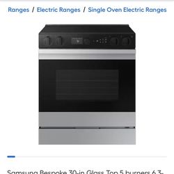 Samsung Bespoke 30-in Glass Top 5 burners 6.3-cu ft Air Fry Convection Oven Slide-In Electric Range ( Stainless Steel )