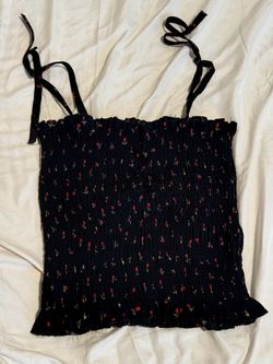 Stretchy black flower tank top Sz S / M