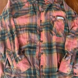 orange/green/yellow plaid button up