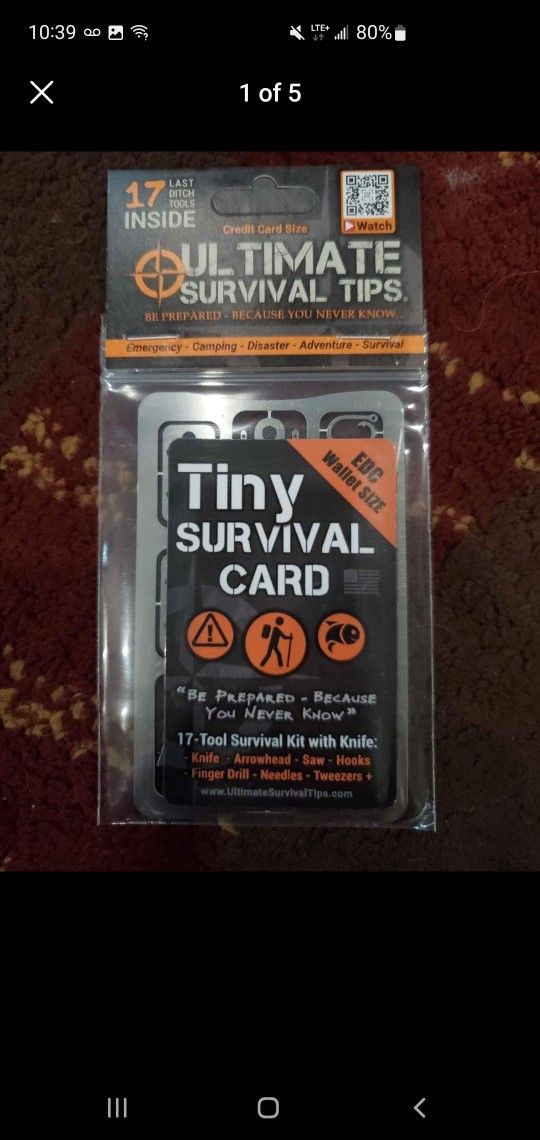 Tiny Survival Card: Original - Made in USA - 17-Tool Survival Kit with Knife