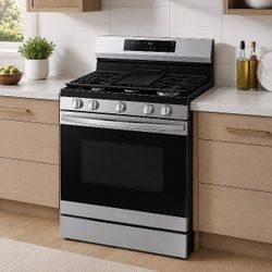 Samsung 30 In. 5-Burner Freestanding Smart Gas Range With 6.0 Cu. Ft. Convection Oven, No-Preheat AirFry And Wi-Fi Enabled In Stainless Steel (NX60A65