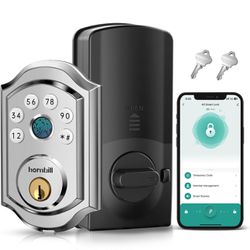 Keyless Entry Door Lock: Silver Hornbill Smart Front Door Lock with Fingerprint Electronic Digital Bluetooth Deadbolt Door Lock with Keypad Code App A
