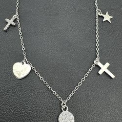 Jewelry 925 sterling silver necklace with 5 charms and CZ stones 0.2 CTW