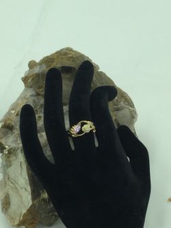 Gold Over Sterling Silver Pink Stone Ring 7.5