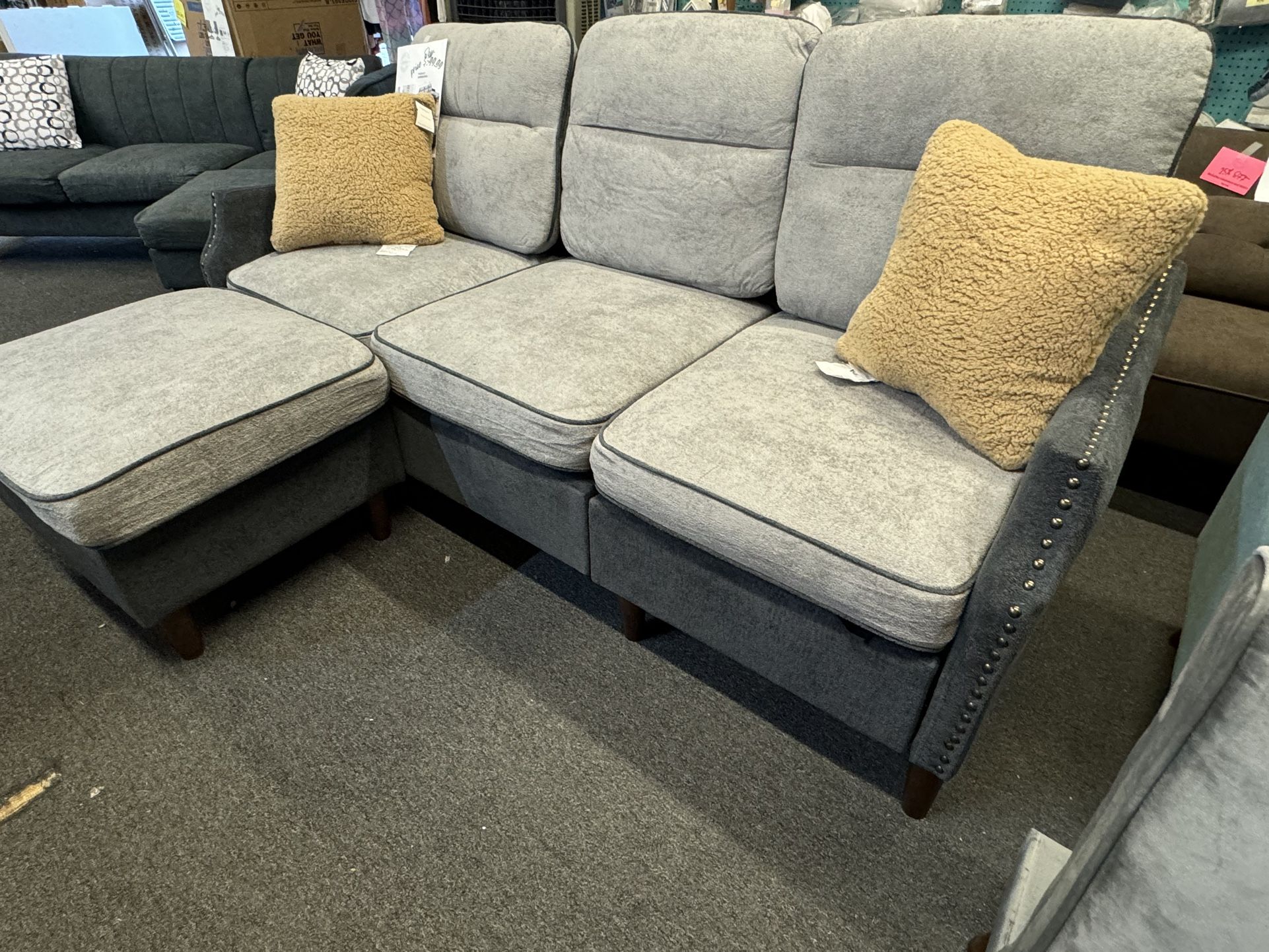 Sofa With Ottoman Grey 2 Tone New With Ottoman