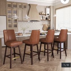8pcs 30.6'' H Solid Wood Swivel Bar Stool with Back - Brown-Setof8