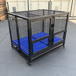 New in Box $190 Folding Heavy-Duty Dog Crate 41”x31”x34” Dual-Door Stackable Cage Kennel, Divider, Plastic Tray