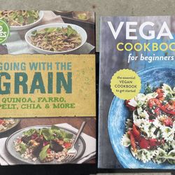 Two cookbooks: Going with the Grain, and Vegan Cookbook 