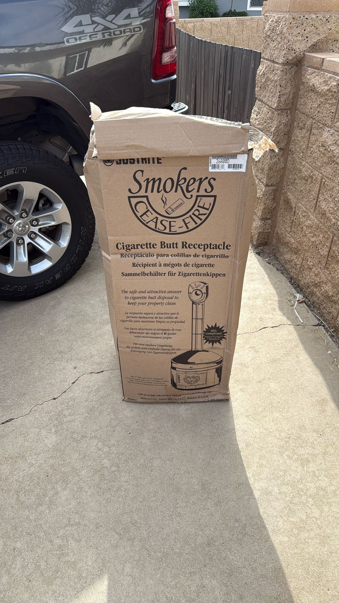 Justrite Smokers Cease Fire Cigarette Butt Receptacle