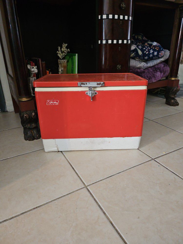 Vintage Red Coleman Metal Ice Chest Cooler 