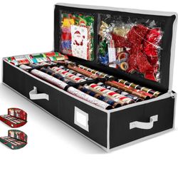 Wrapping Paper Organizer Storage for Christmas Gifts Wrapping Paper (6 Colors) Underbed Storage Container with Interior Pockets, Fits 24 Rolls