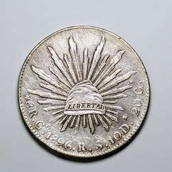 1896 Mexico FIRST REPUBLIC 8 Reales silver coin