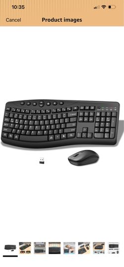 Wireless Keyboard and Mouse Combo, 2.4G Full Size Quiet Ergonomic Curved Keyboard for Natural Typing, 3-Level DPI Adjustable Silent Mouse for Windows,