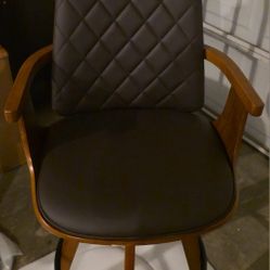 Set of 2 Counter Height Bar Stools – Diamond Stitched Back with Curved Wood Arms & Footrest