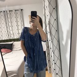 Blue Fairy Top with Embroidered Cap Sleeves