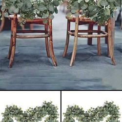 6 PCs / Eucalyptus Garland Faux Silk Leaf Silver Dollar Artificial Greenery Fake Eucalyptus Leaves Garlands for Table Wedding Party Indoor Outdoor Arc
