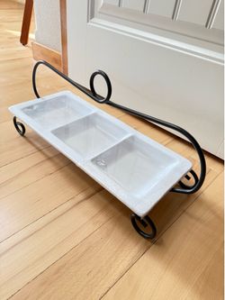 three tray server white ceramic/heavy duty stand 19"x8.5"x7" like brand new