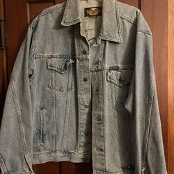 Vtg Harley Davidson Denim Jean Jacket Mens L Biker Motorcycle 90s Light Wash