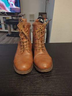 Tan Leather Lace-Up Combat Boots