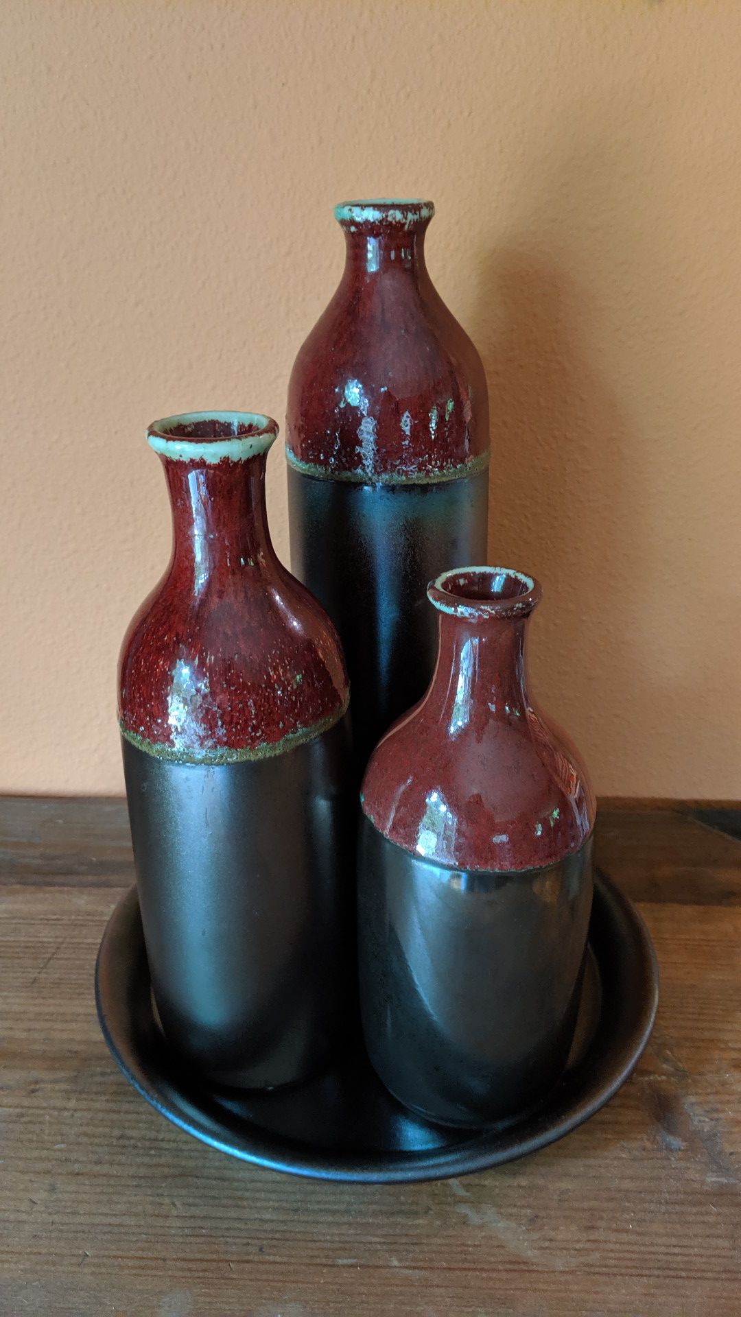 Set of Red & Gray Ceramic Vases Home Decor