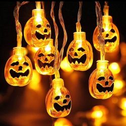 2 Pack Halloween Decoration Pumpkin String Lights, 9.8ft and 20 LED each pack, Battery Operated 3D Halloween Light, Outdoor Decorative Lights for Pati