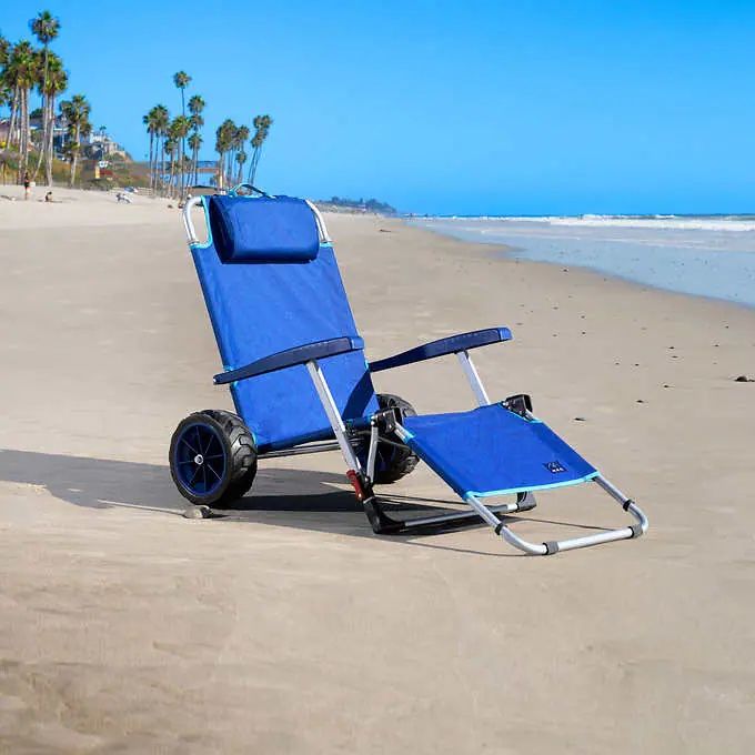Mac Sports Beach Day Foldable Chaise Lounge Chair with Integrated Wagon