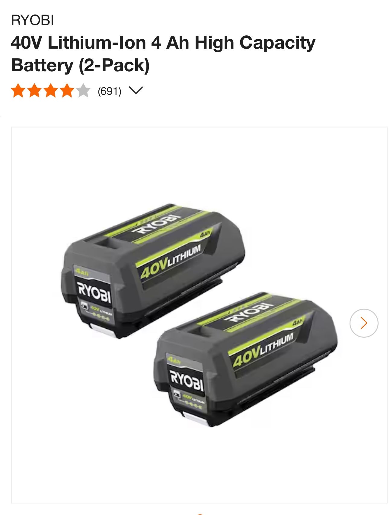 En venta 2 batería original Ryobi nuevas en sus cajas.Batería de iones de litio de alta capacidad de 40 V y 4 Ah (paquete de 2) .(  For sale: 2 brand 