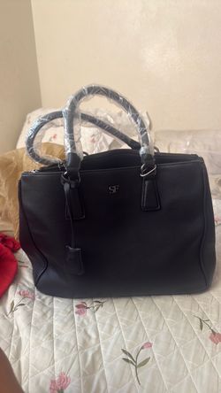 SF Black Leather Structured Tote Handbag