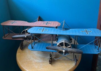 Vintage German Style WWI Metal Biplane Pair